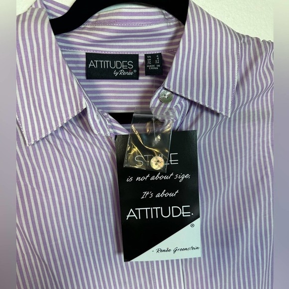 NWT - Attitudes Renee Split Sleeve Button Front Woven Top Lavender Stripe - Picture 2 of 4